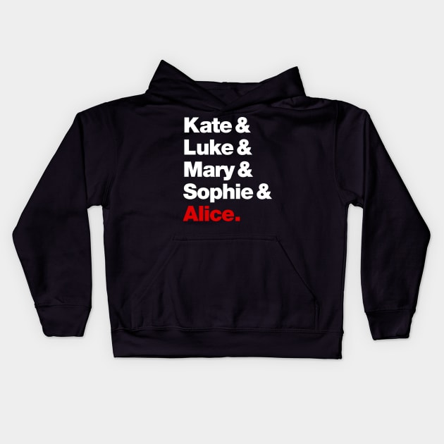 Batwoman Character Names - Kate Kane, Luke Fox, Mary Hamilton, Sophie Moore and Alice Kids Hoodie by VikingElf